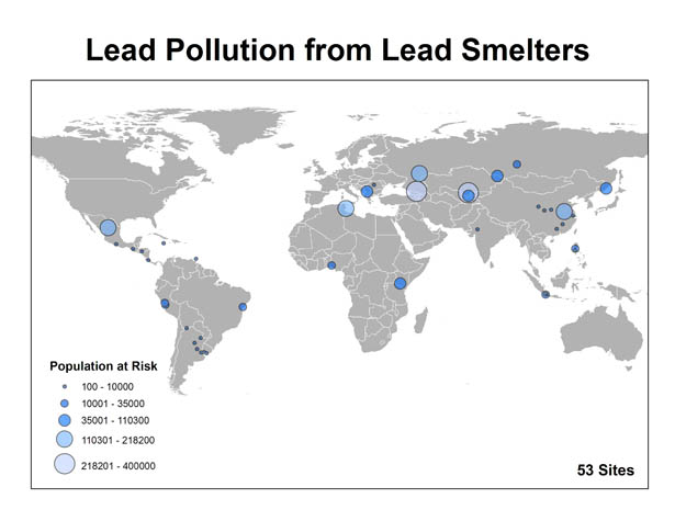world map for lead smelting pollution